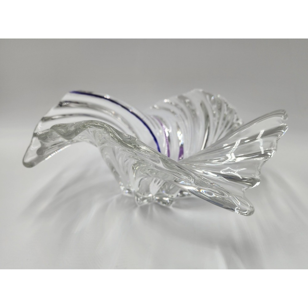 Mikasa Belle Epoque Clear Crystal/Blue Glass Wave Swirl Bowl Centerpiece Dish - Picture 7 of 16